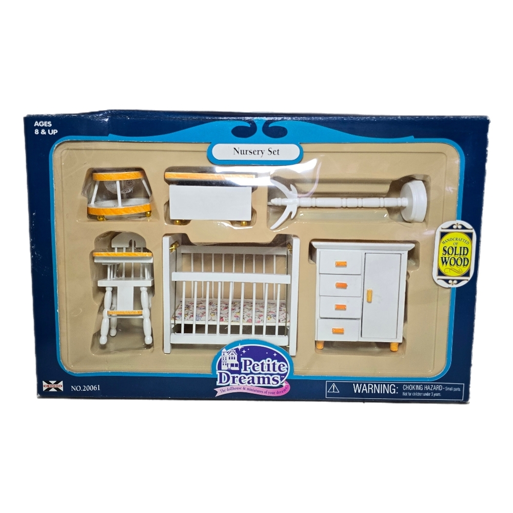 Petite Dreams Solid Wood 1:12 Scale Nursery Set 20061 Dollhouse White Furniture